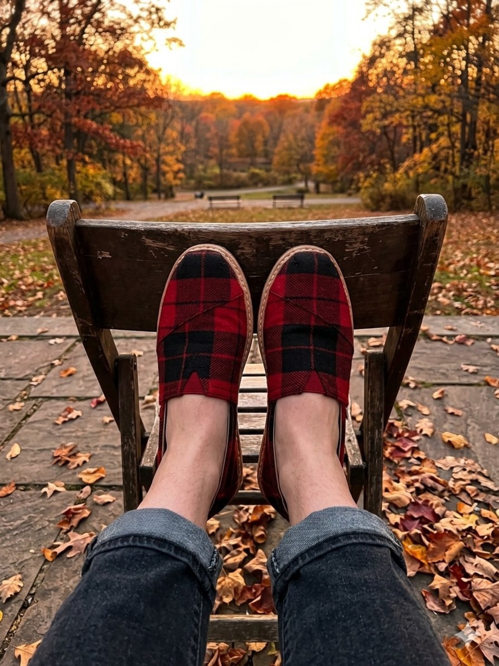 Toms Women's Red and Black Plaid Polyester/Wool Slip-On Flats